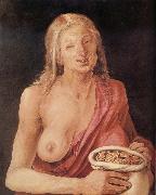 Albrecht Durer Old woman with Bag of coins oil